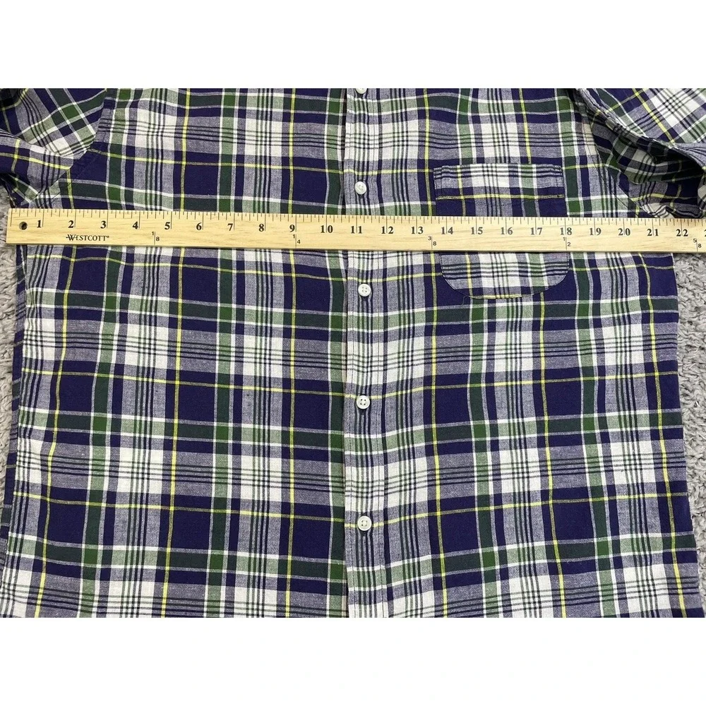 J. Crew Indian Madras‎ Men Slim Fit Plaid Button Down Blue Green L/S Shirt XL.